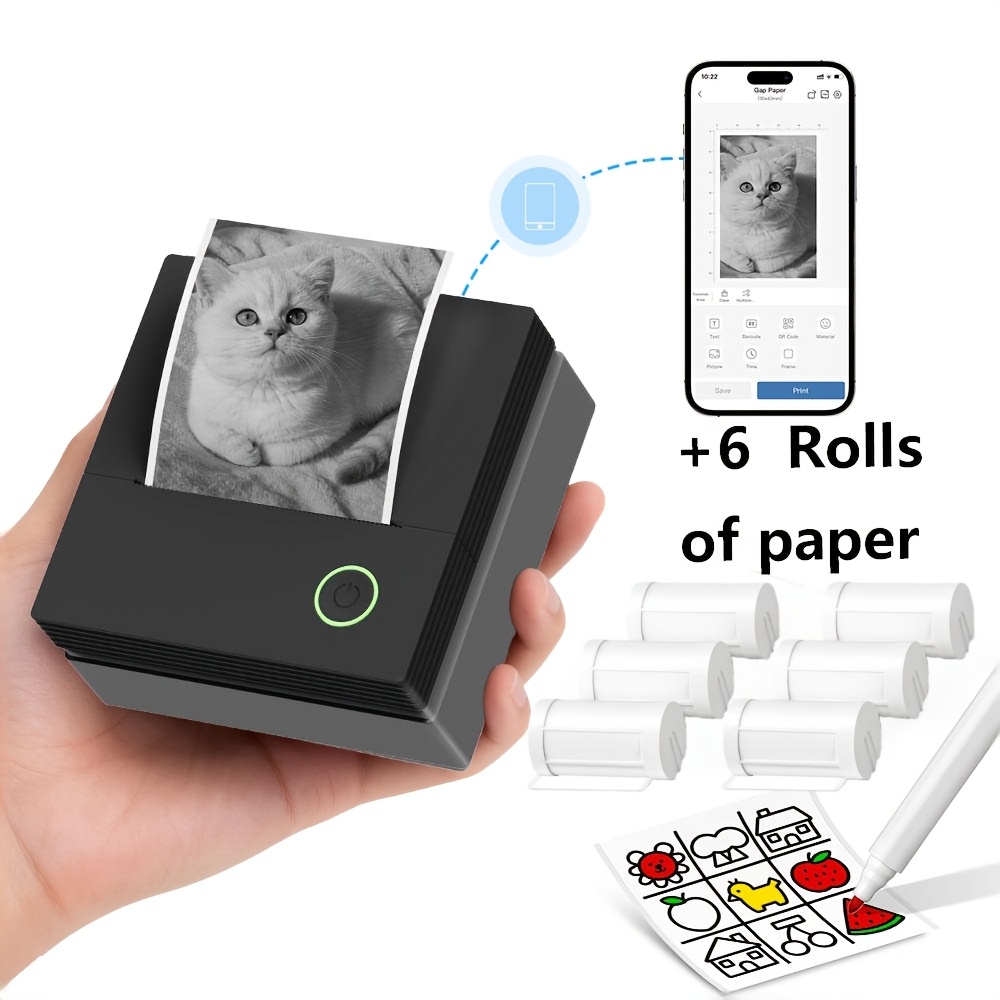 TEMU Pm290cb Pocket Sticker Printer - Inkless Wireless Mini Thermal Printer With 3 Rolls Paper, Portable For Photos, Diaries, Notes & Journal Diy,