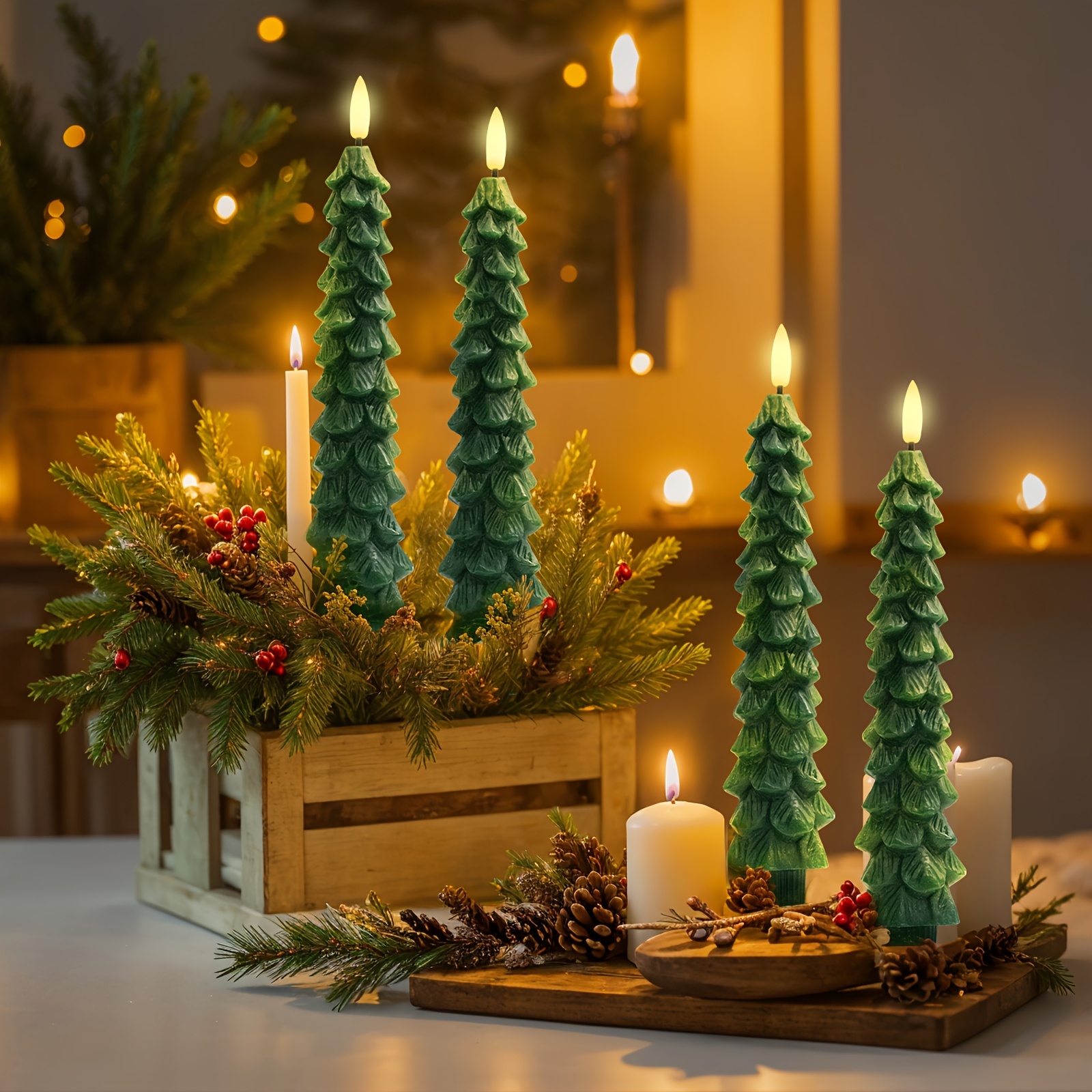 

Flameless Taper Candles 4pcs Wax Christmas Tree Candles Led With Remote And Timer 3d Flickering Flame For Christmas Home Decor 9.7 Inch Candlesticks Batter Operated