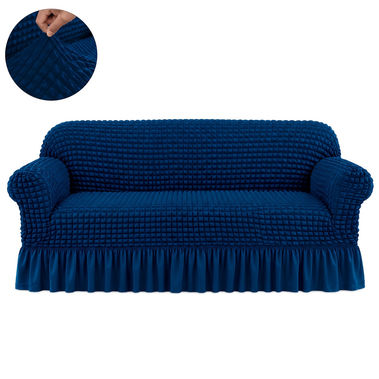 TEMU 1pc One-piece Sofa Cover Solid Color 3d Bubble Textur Elastic Band Closure Seersucker Fabric Machine Washable Hand Washable Printed Pattern