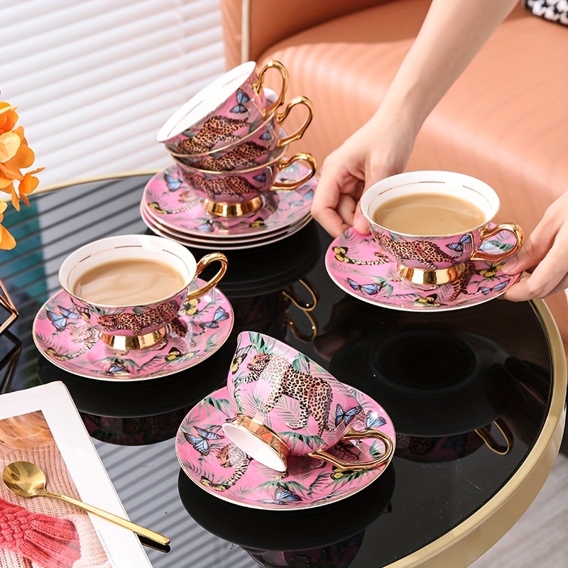 Tea Mug Set China Coffee Cups Gold Ray 12pcs Bone China Tea Cup And Saucer  Set