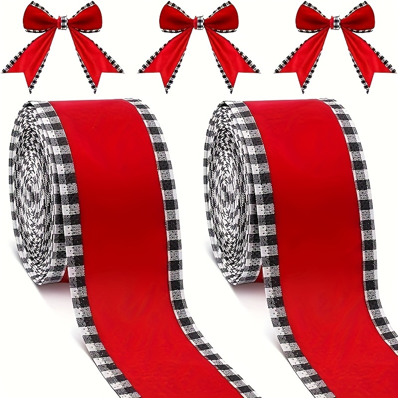 

2 Rolls, Christmas , 2.5 Length Red And And Check For Packaging, Bow Wreath Crafts, Christmas Tree Decoration