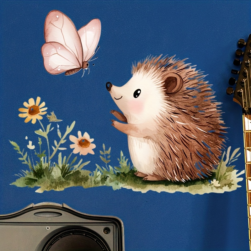 Image of Forest-themed Watercolor Hedgehog And Decorative Stickers, Self-adhesive And Removable Pvc Material, Ideal For Living Room, Entryway, And Bedroom Wall Decor