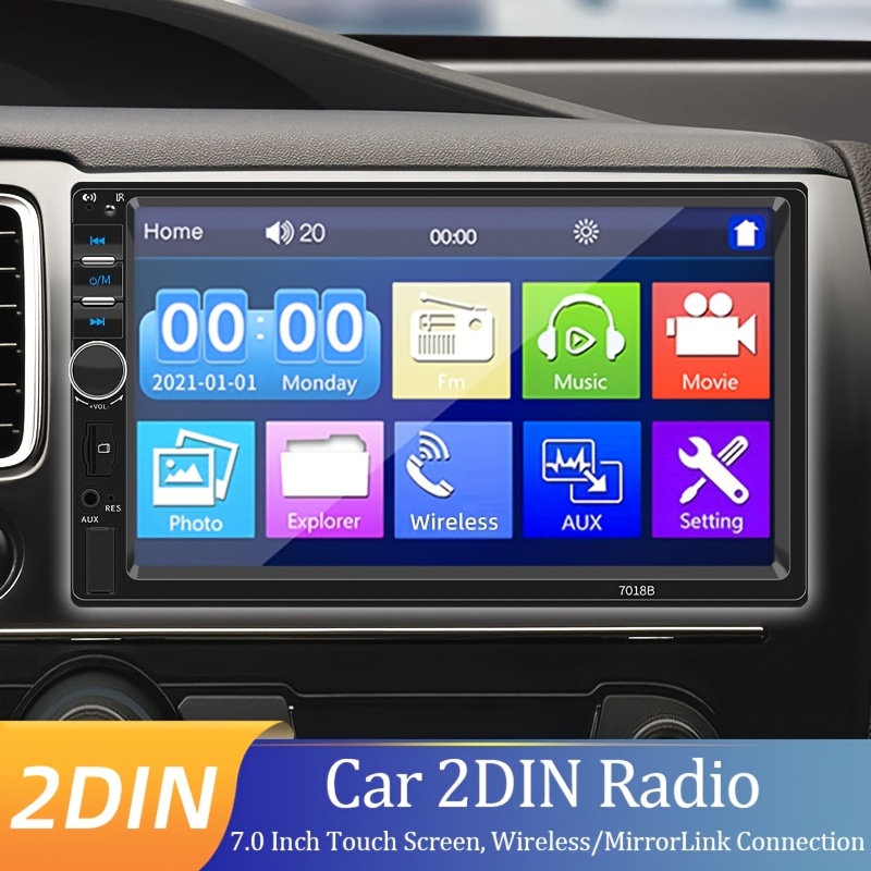 Radio auto 2DIN 17,78 cm ecran tactil HD MP5 player, GPS stereo wireless Aux card SD intrare USB, pentru IOS și Android, cameră de mers înapoi, control pe volan