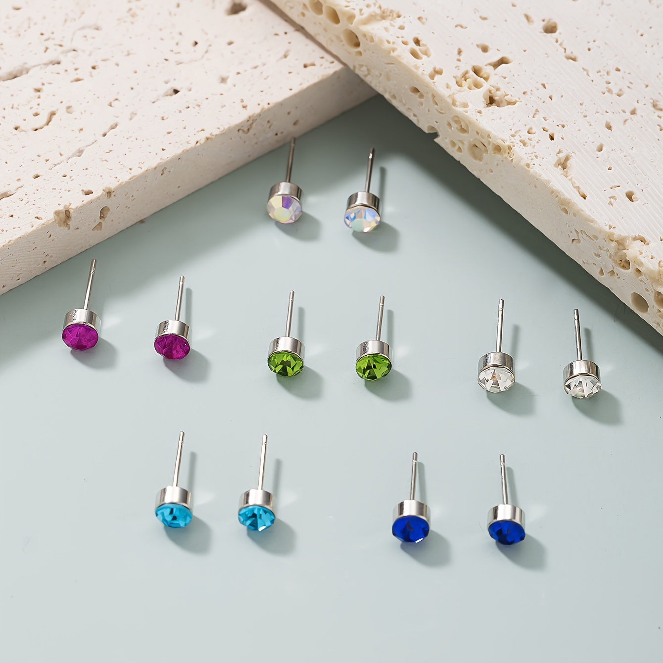 6 Pairs Multicolor Rhinestone Earrings Set