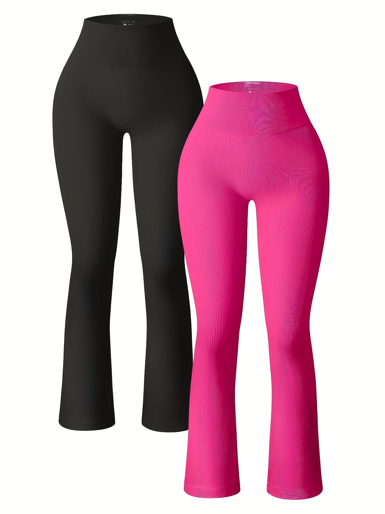 2pcs High Waisted Ribbed Flare Leggings