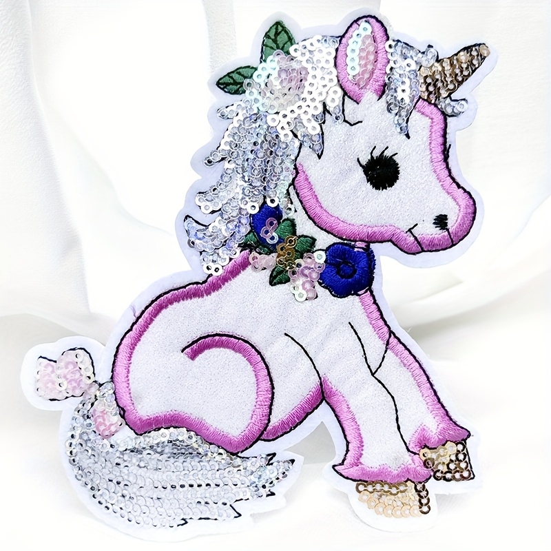 E-shop 1 Stück Übergroßer Rosa Einhorn-Pailletten-Patch, Großer Cartoon-Stil Bügel-/Näh-Applikation, Ideal für DIY-Kleidung Accessoires,