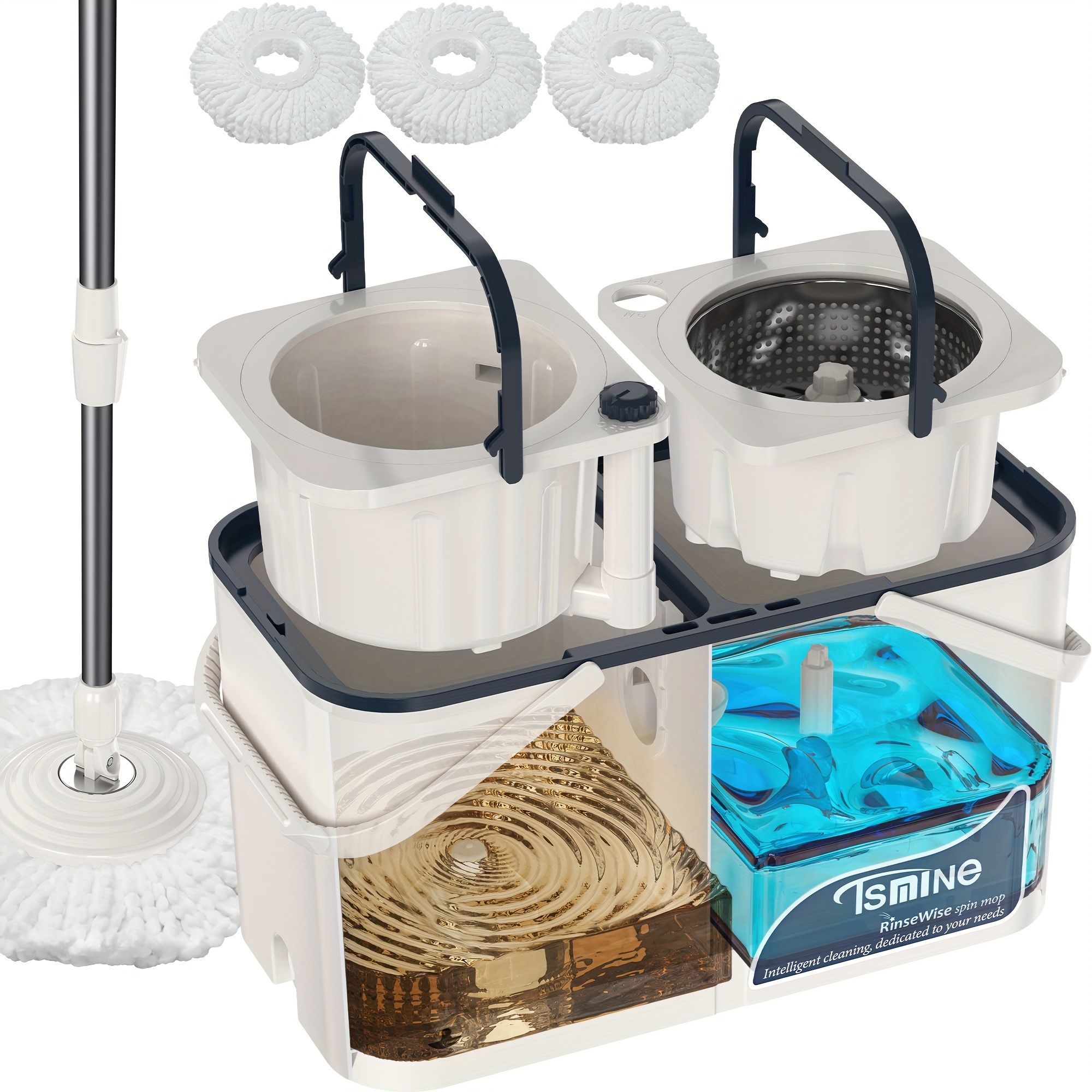 

Patented Mop Separate Compartments, 4-chamber 360 Mop And Wringer Set, Hardwood Mop Household Cleaning , Use Mop 3 Replacement Mop , 62" Extended , 4x