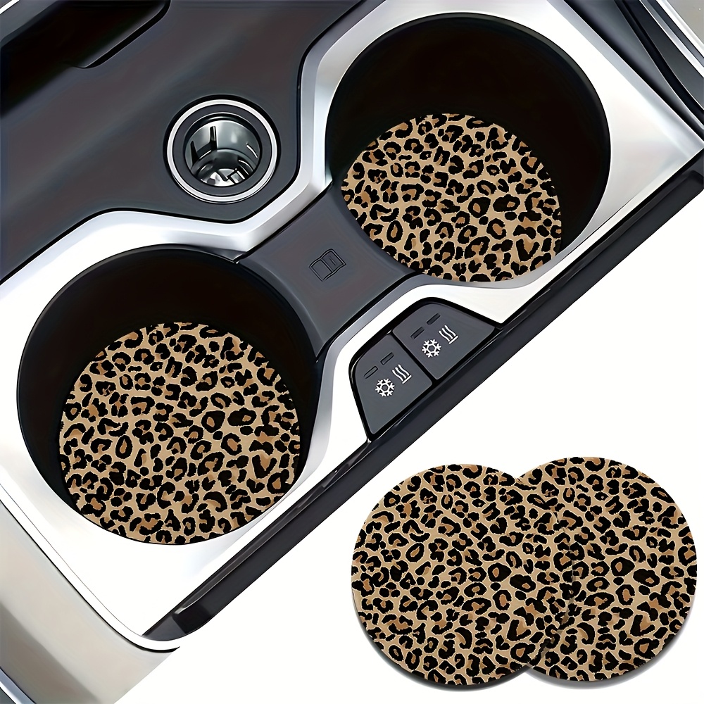 2pcs Leopard Pattern Car Cup Mat 2.75in Car Interior Cup Decoration Water Cup Mat, Car Decoration Water Cup Mat, Beverage Mat Beautiful Leopard Pattern Cup Mat, Gift For