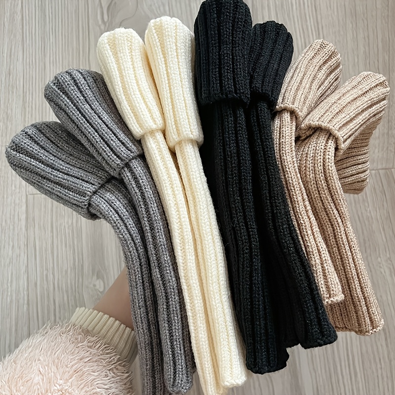 

4 Pairs Women's Rib Knit Leg Warmers, Polyester With Elastane, Solid Color, Detail, Machine Washable, For Autumn & Winter, , Random, Elegant Style