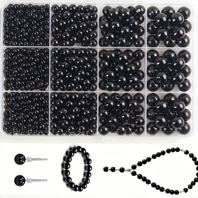900pcs, Including 4, 6, 8, 10mm Round Bead Set Box, Used To Make Bracelet Spacer Beads, Easy Production Supplies