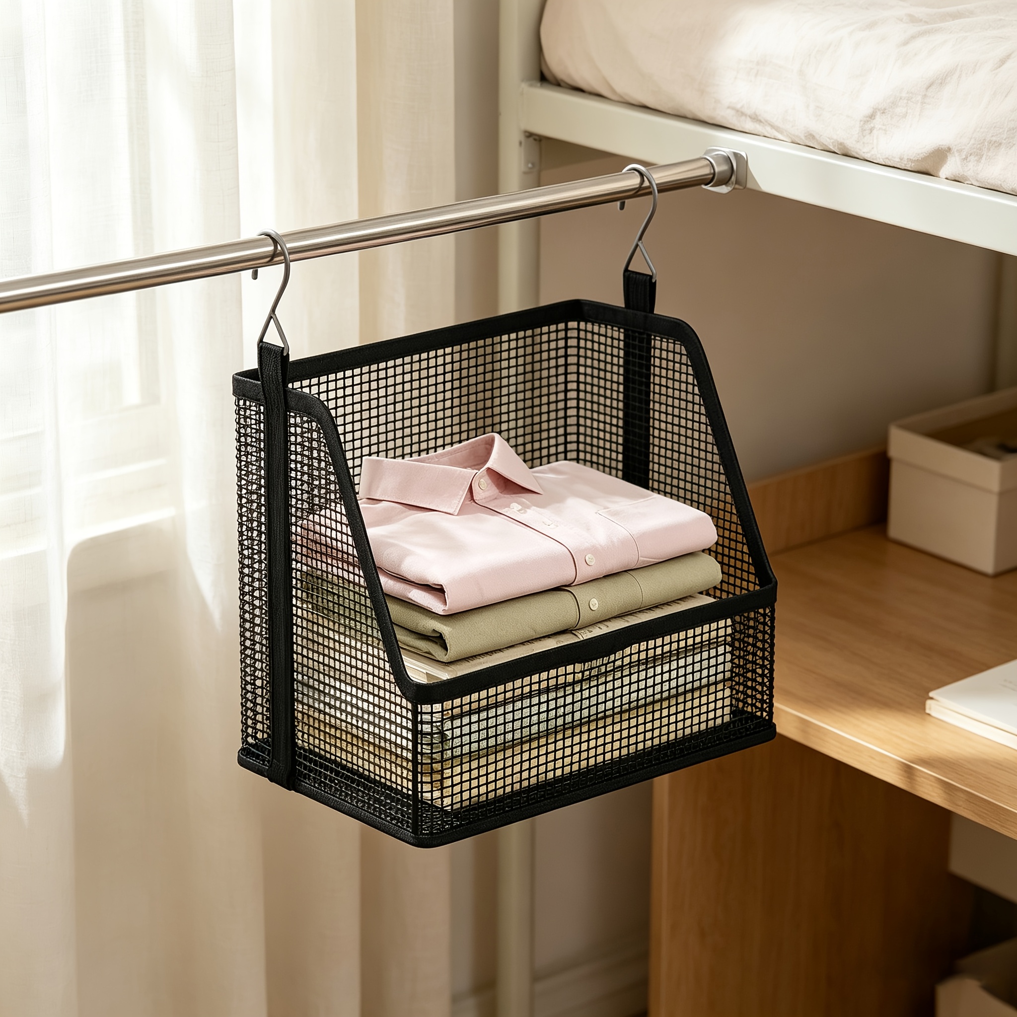 TEMU 1 Layer/3 Layers Hanging Storage Baskets, Multiple Stackable Hanging Baskets, Black Woven Mesh Shelves, Pvc Plastic Net Material, Suitable For