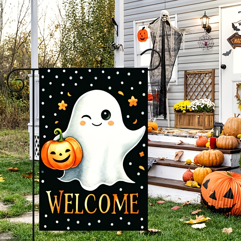 

Festive Halloween Ghost Garden Flag - No Pole Included - Polyester Material - Perfect For Home, Lawn, Or Garden Decor