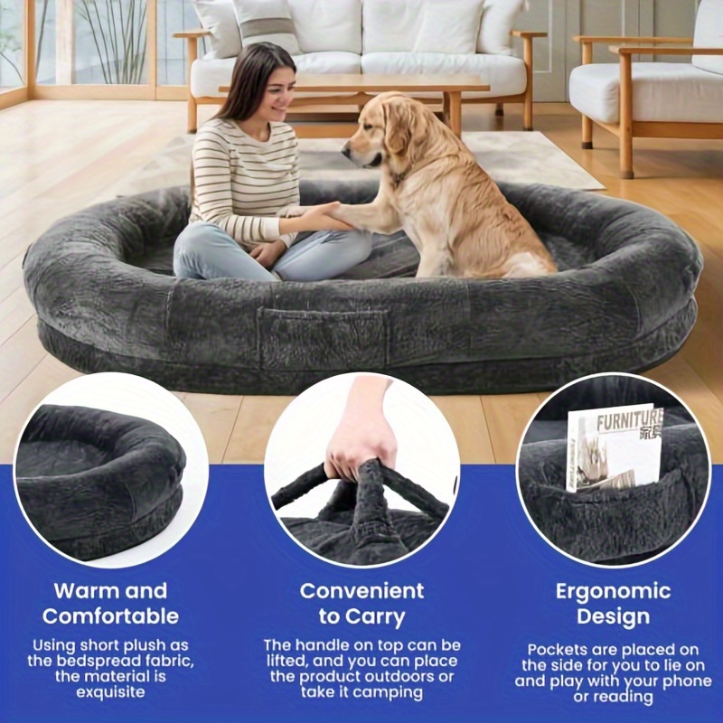 

Outdorbliss Bed, 72"x48"x10" Dog Bed For Human Fits Adults And Pets, Napping Orthopedic Dog Bed/ W Portable Pocket