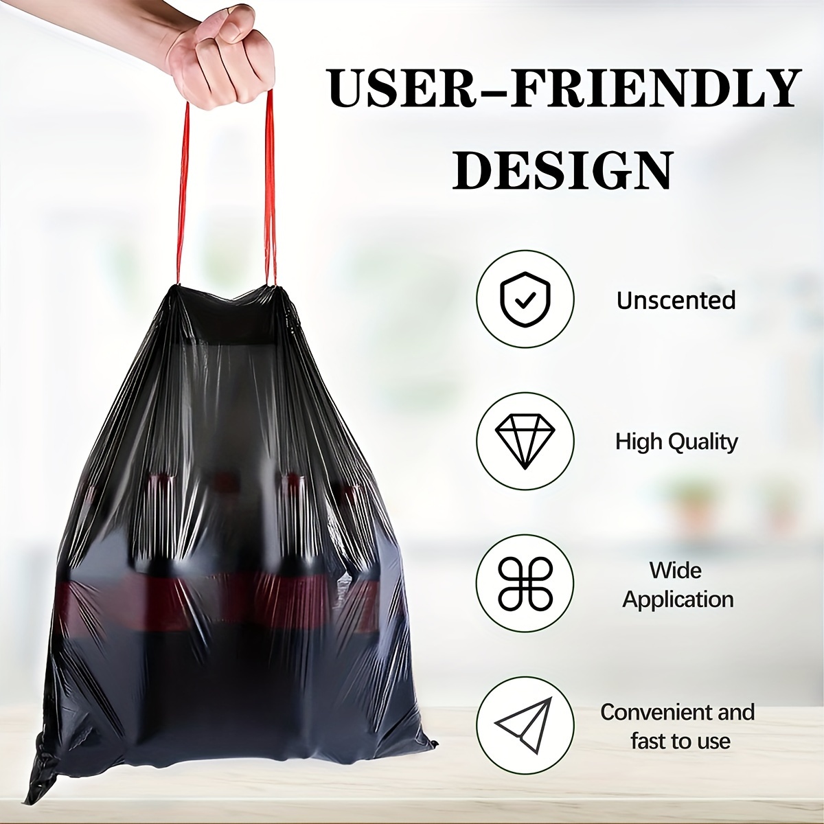 8pcs White/Black Gallon Plastic Trash Bags 120 Count Black Drawstring  Thick Garbage Bags for Office Kitchen Home, Dining X