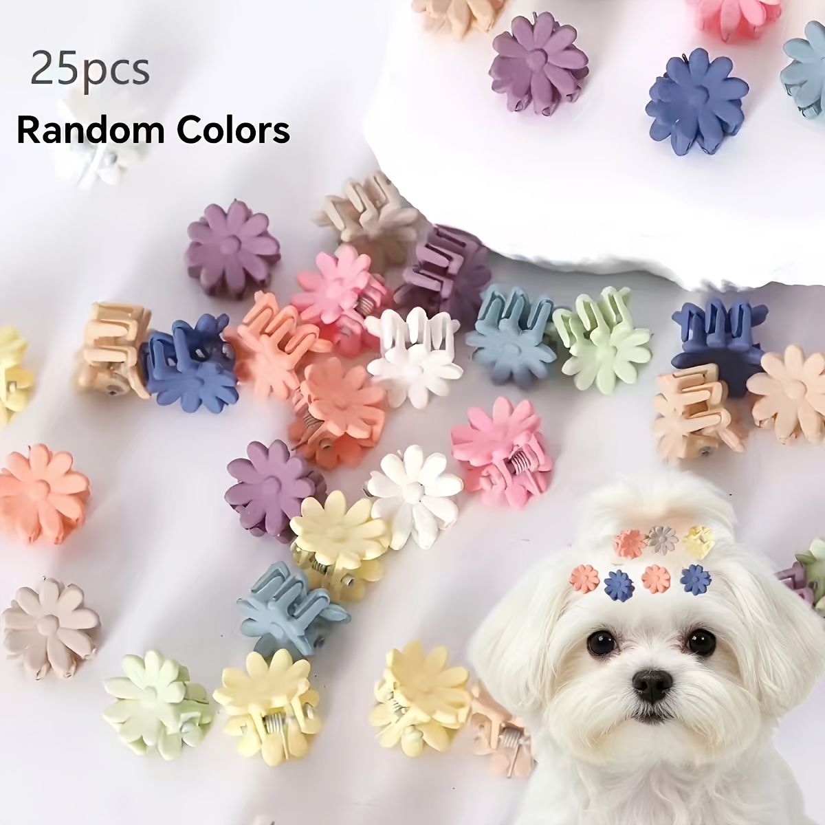 TEMU 25 pinzas para pelo de mascotas, pinzas para pelo de margarita bonitas, serie Morandi, pequeños accesorios para el pelo adecuados para perros y