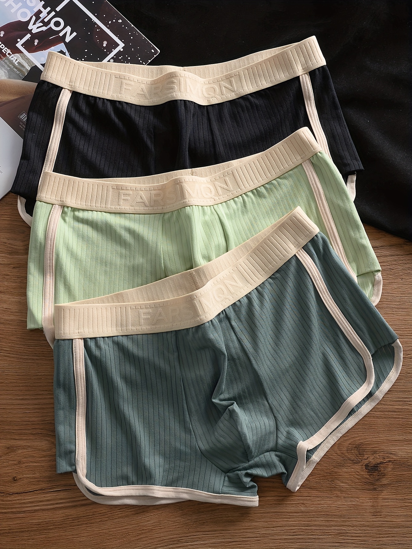 3pcs Men's Boxer Briefs - Breathable Mid-Rise Underwear with Elastic Waistband, Soft Stretch Polyester-Spandex Blend, Non-See-Through Knit Fabric, Solid Colors (Light Blue/Beige/White/Light Khaki) - Machine Washable, Everyday Comfort, Minimalist Design, Durable Construction, High Elasticity
