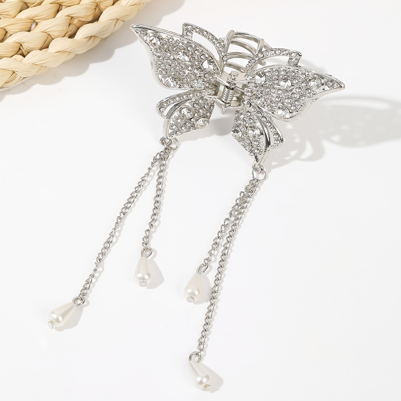 TEMU 1pc Elegant Rhinestone Tassel Pearl Hair Claw Exquisite Half Up Hair Clip Commute Date Ambiance Headwear Women's Hair Accessory