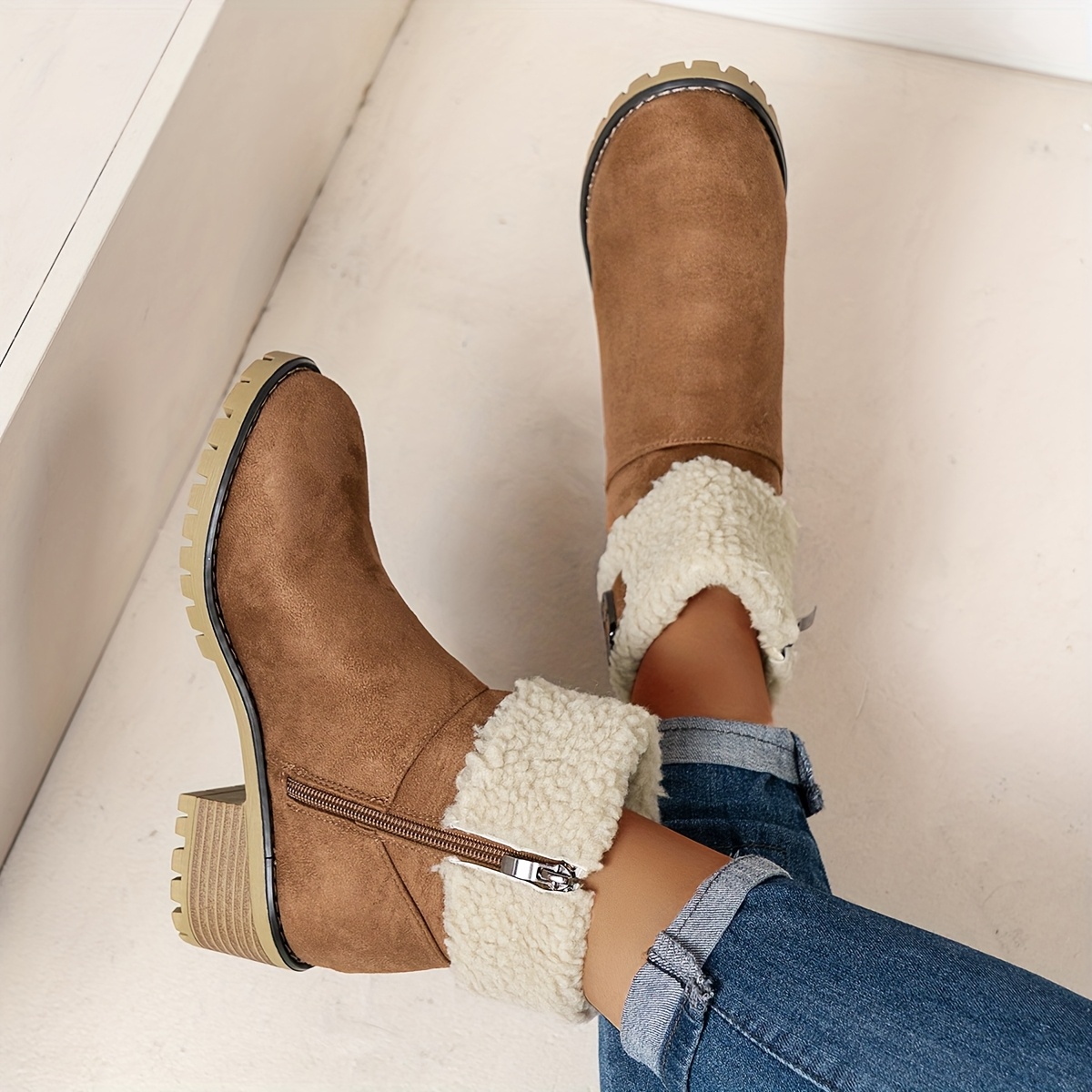 Image of 2025 New Style Boots, Casual Fashion Women's Short Boots, Round Toe Zipper Women's Boots, Thickened Warm For , Women Shoes