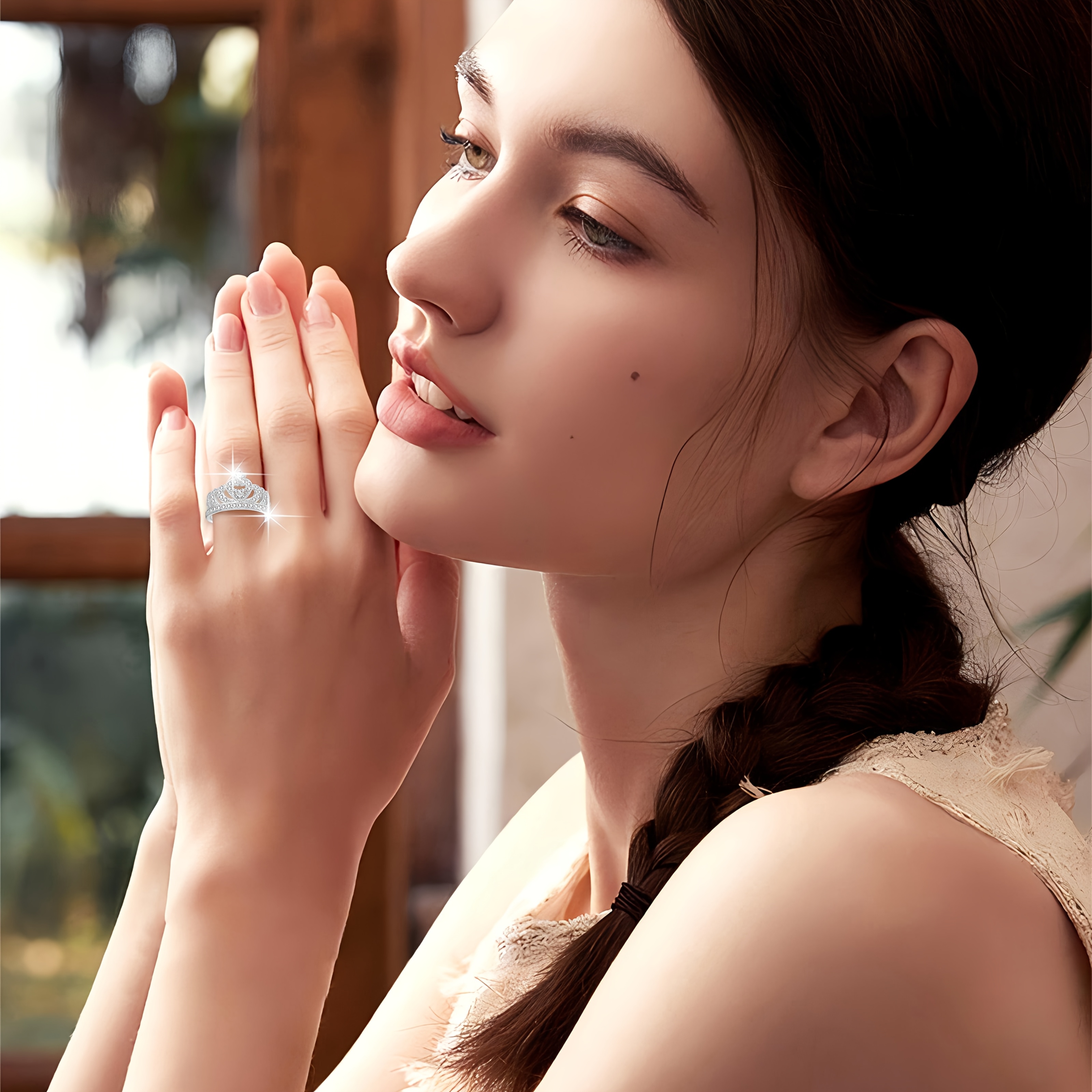 S925 Pure Silver Princess Crown Ring with Cubic Zirconia