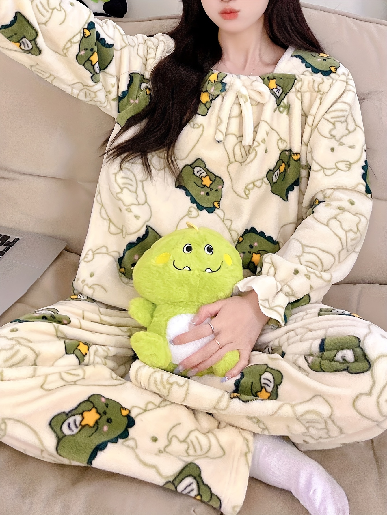 ensemble pyjama doublé en à imprimé dinosaure femmes Temu Morocco