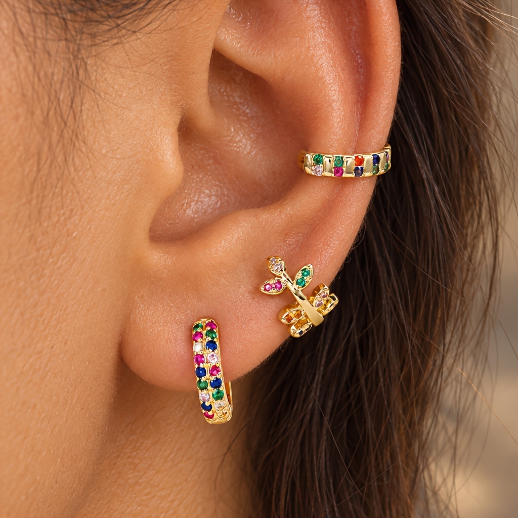 TEMU 6pcs Bohemian Hoop For Women - Cubic 5a Zirconia Cz Hoop Earring Set, Suitable For Daily Wear, Parties, Birthdays, Christmas Gifts, Jewelry With