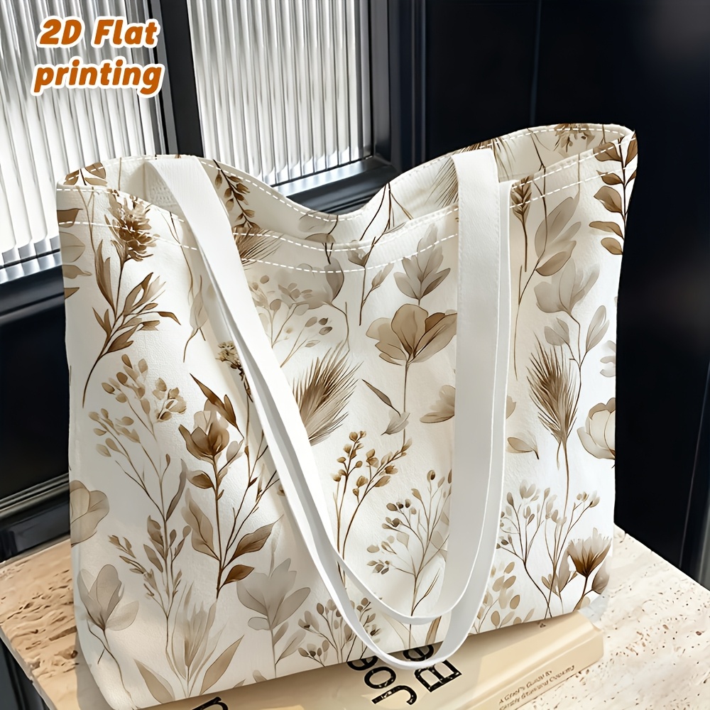 TEMU 1pc Earth- Floral Pattern Printed Women's Shoulder Bag, Crossbody Hand/backpack 2-in-1 Reusable, Fashion Casual, Lightweight Large Capacity