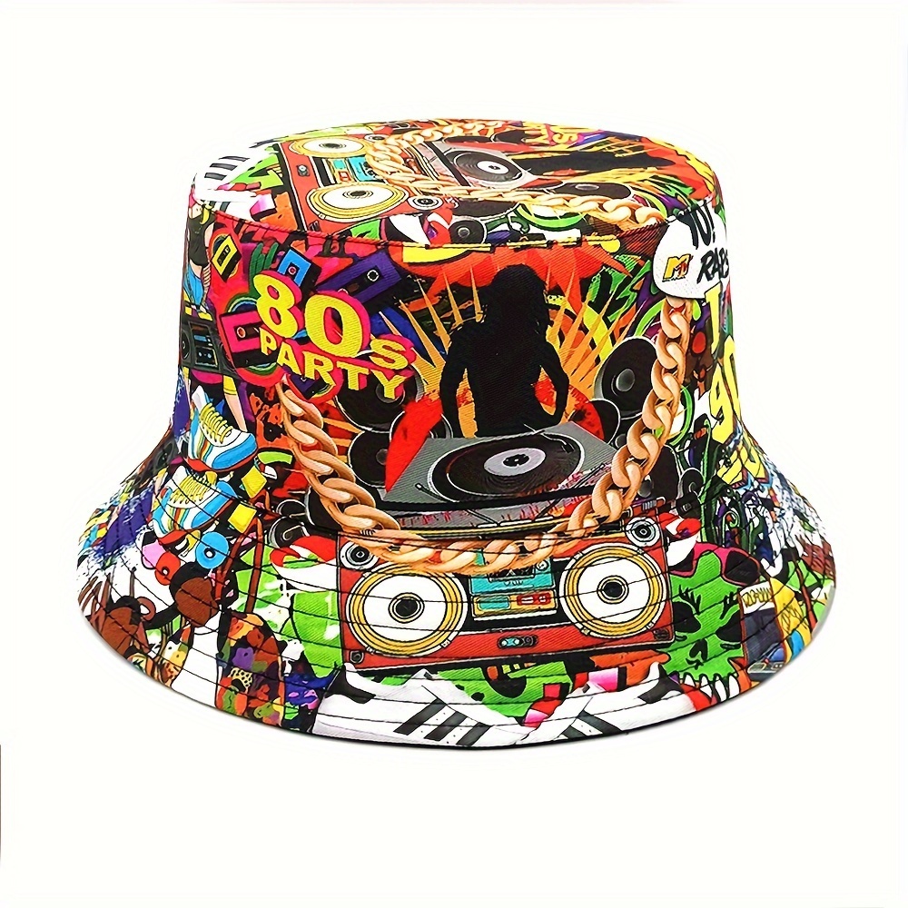 

Retro 80s Hat, Unisex Reversible Street Hip-hop Graffiti Basin Hat, Beach Hat, Carnival/mardi Gras/masquerade