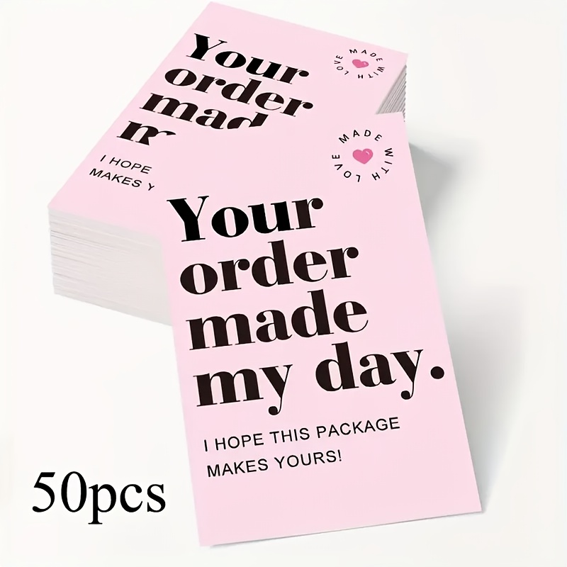 Image of 50 Business Thank You Cards, Essential Supplies For Thanking Customers, "your " Text, Pink After- Thank You Cards, Retail Store Online Store Small Business Order Thank You Cards, With
