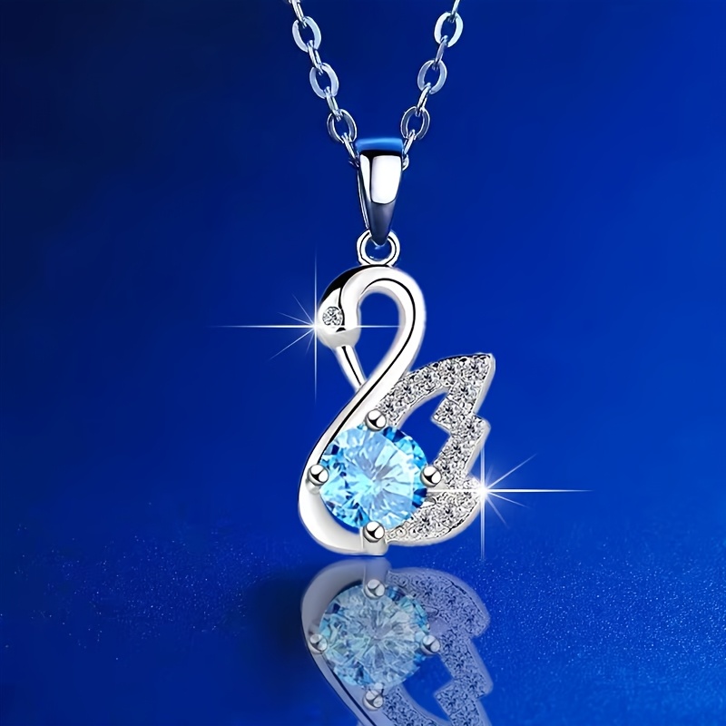 Women's S925 Silver White Swan Pendant Necklace, Holiday Gift