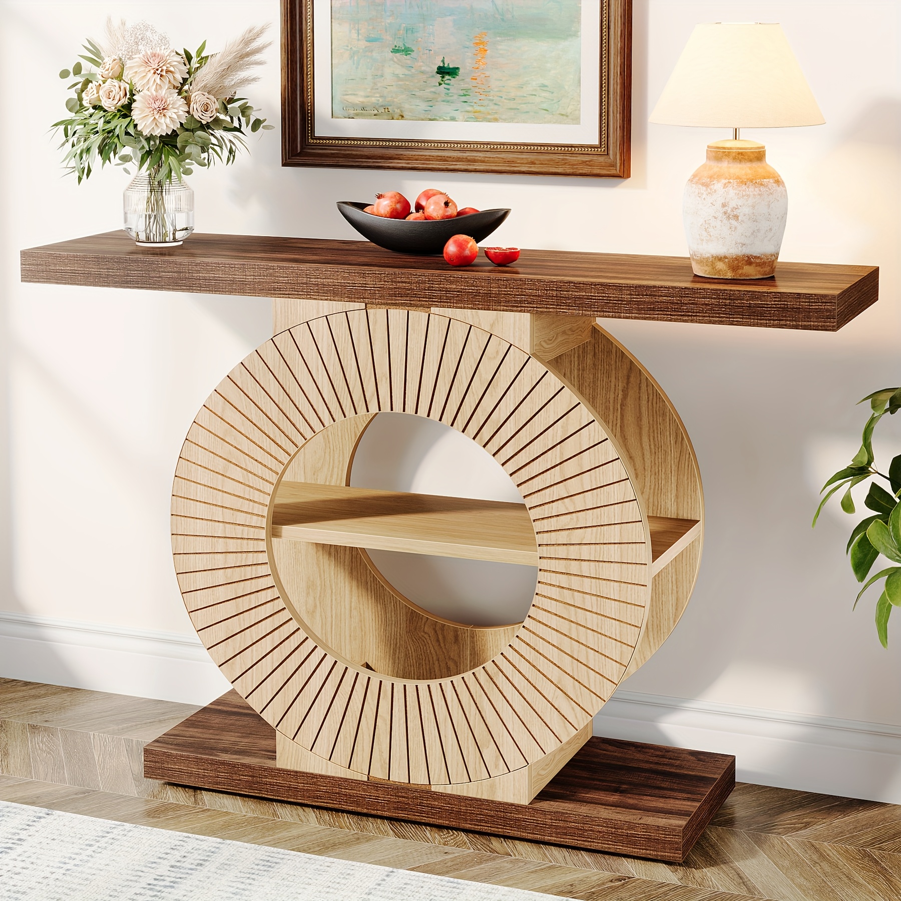 Console Table With Storage, Entryway Table For Living Room, 39.3-inch Sofa Table Small Accent Hallway Table With Shelves And Circle Base