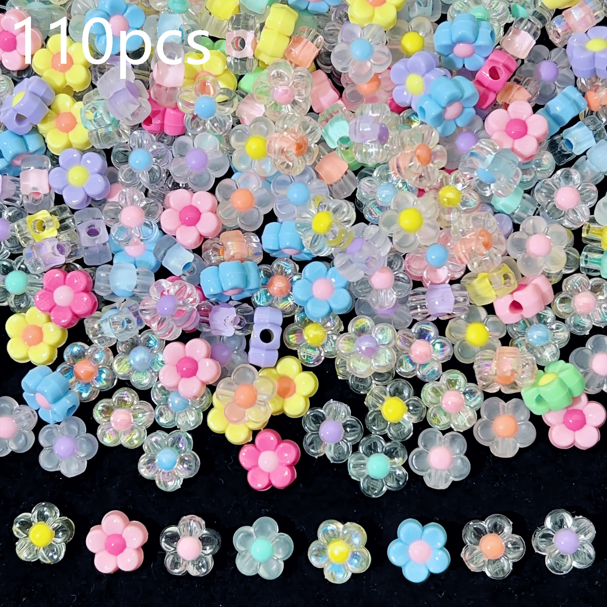 TEMU 110pcs Mixed Style Colored Acrylic Sunflower Flower Beads, Transparent, Ab Color, Solid Color, Frosted, 12mm Five-, Used For Jewelry And Craft