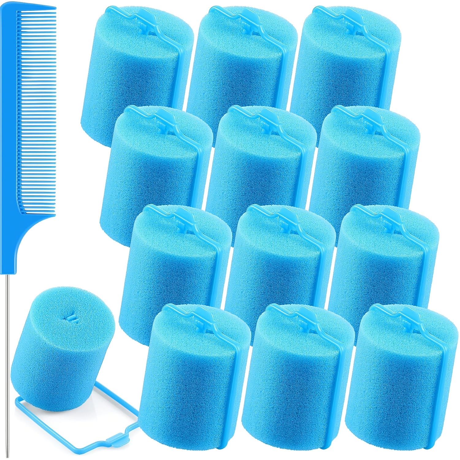 TEMU 12 de espuma gigantes para el cabello | 1.4 pulgadas, suaves para dormir, grandes de espuma flexibles y peine de de ratón para peinar el cabello