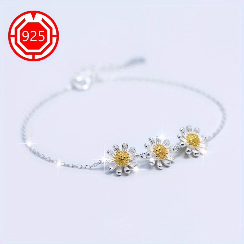 925 Silver Hypoallergenic Daisy Flower Bracelet