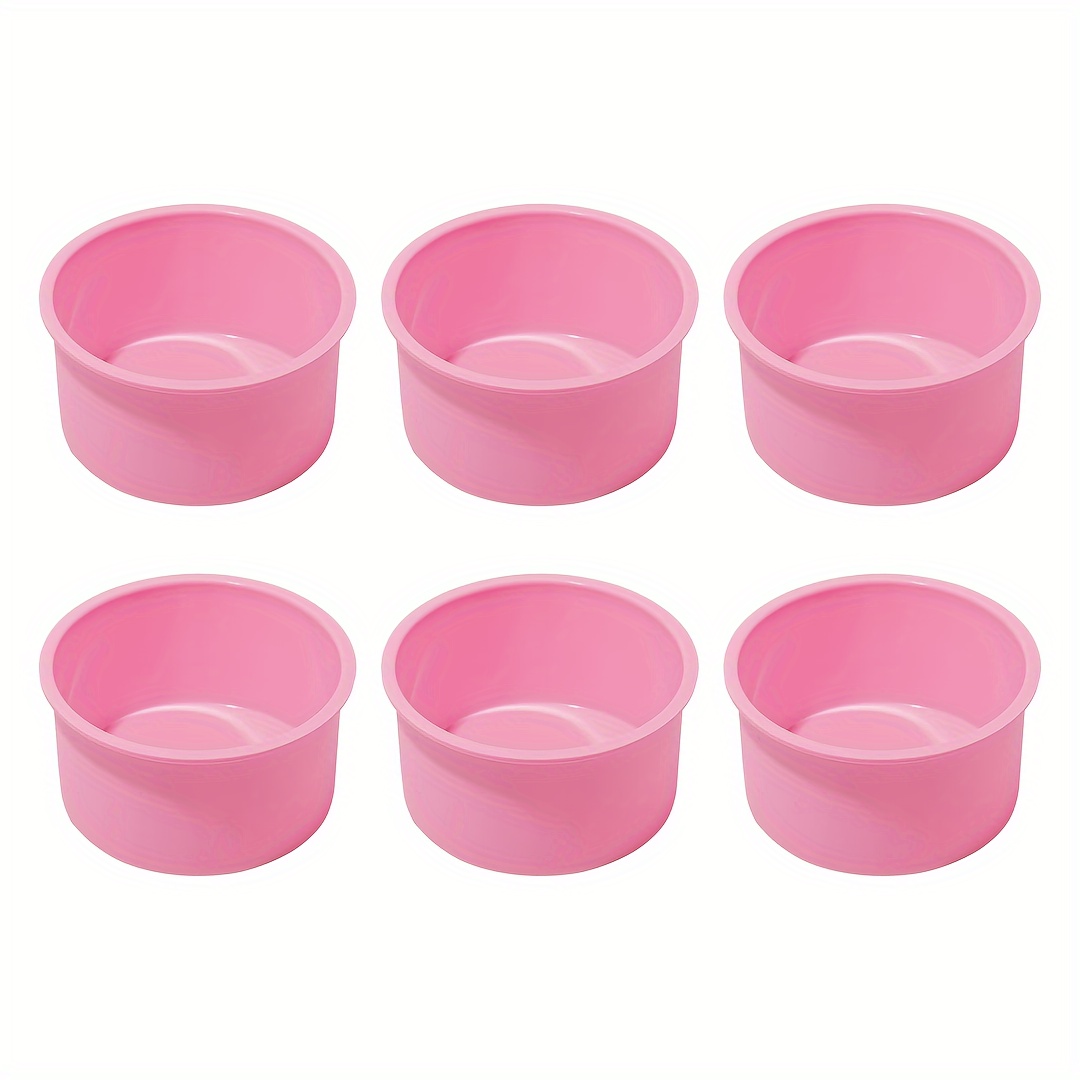 TEMU 6pcs/set Cake Baking Silicone Mold, 4 Inch Non-stick Baking Pan, Round Pan Baking Mold, Reusable Cake Pan, Pink Silicone Mold