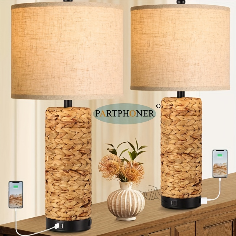 

Set Of 2 Table Lamps For Bedroom 3 Way Dimmable Nightstand Lamps For Living Room Coastal Bedside Lamps With 2 Usb Ports And 1 Ac Outlet, 2700k Led Bulbs Included