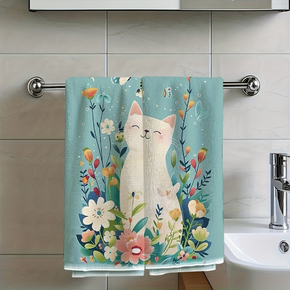 TEMU 1pc Kitchen Towel, Featuring An Adorable Cat-themed Exquisite Pattern Illustration Style, Printed, Soft And Comfortable, Suitable For Daily Face