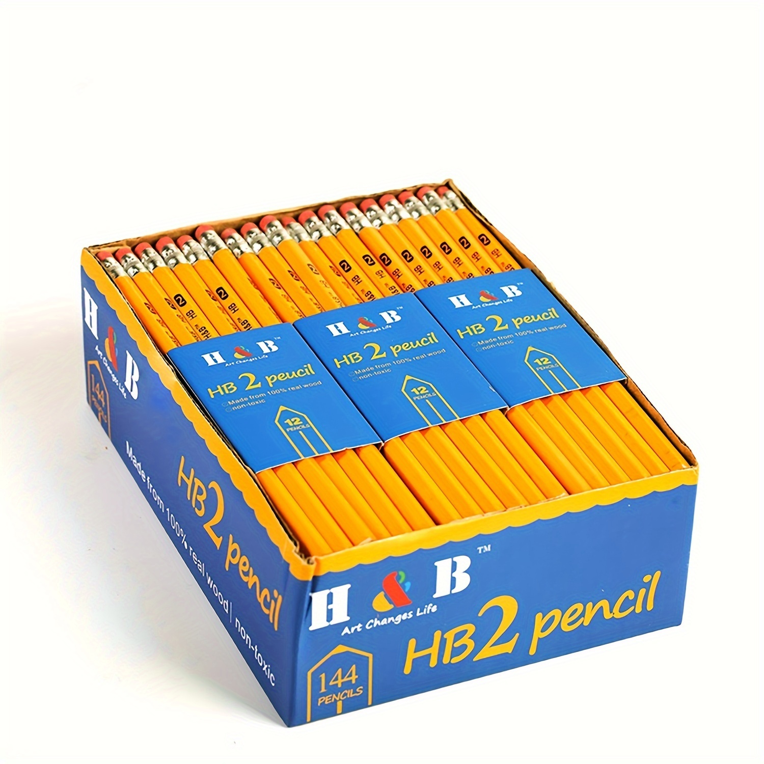 

Hb Hexagon Wooden Pencils With Red Color Eraser, 12pcs/24pcs Pencils With Eraser Head, Hb Pencils For Writing, Drawing And Sketching, Yellow Wooden Pencils For Office