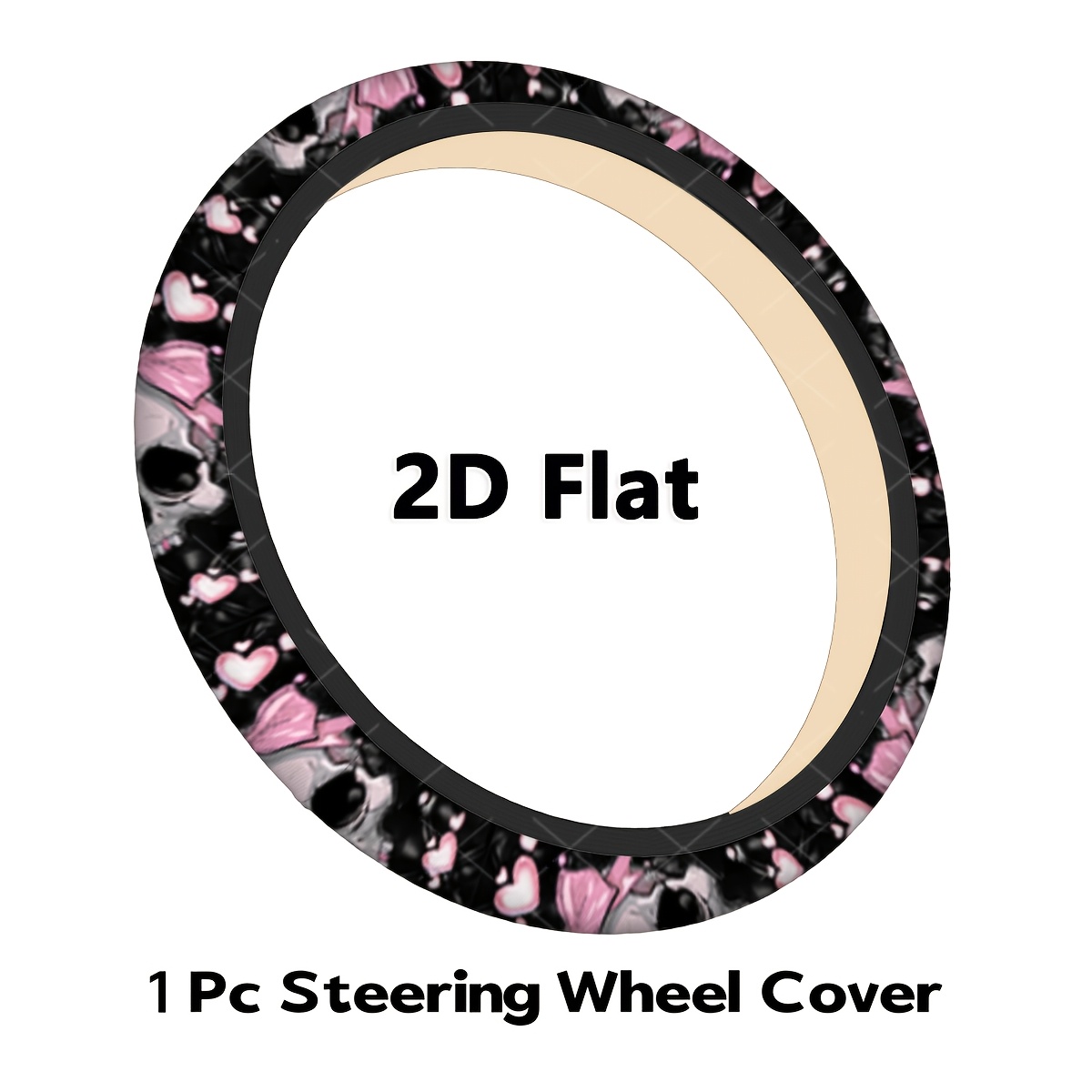 TEMU 1pc And Pink Bow Steering Wheel Cover, Gothic Style, Universal Fit For Suvs & Cars - All Season Use, Long-lasting Durable, Anti-slip & Durable -