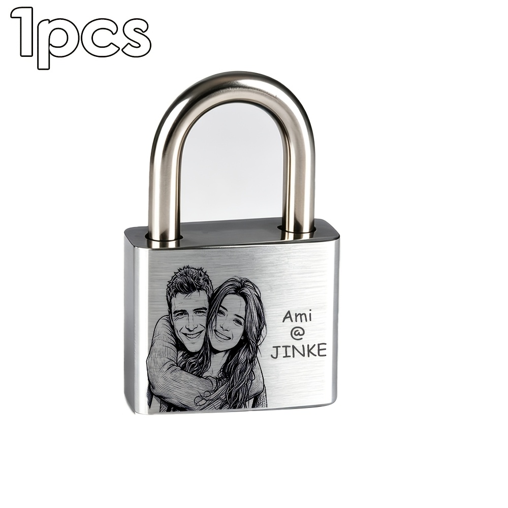 TEMU Cadenas en acier de cœur gravé au laser avec portrait photo personnalisé, idéal pour - Vue / de cadenas de pont des , souvenir de bénédiction de