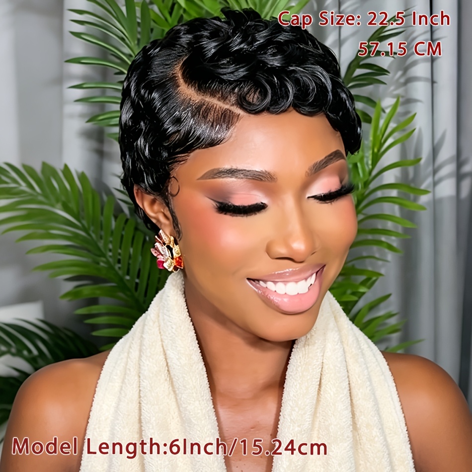 Image of Real Human Hair Wigs Suitable For Women With 13x4 Transparent Hd Lace Frontal & Hairline - Deep Wave Short Layered Curly Cut Wig, Density Hairpiece For African, , Asian Hair Loss Solutions