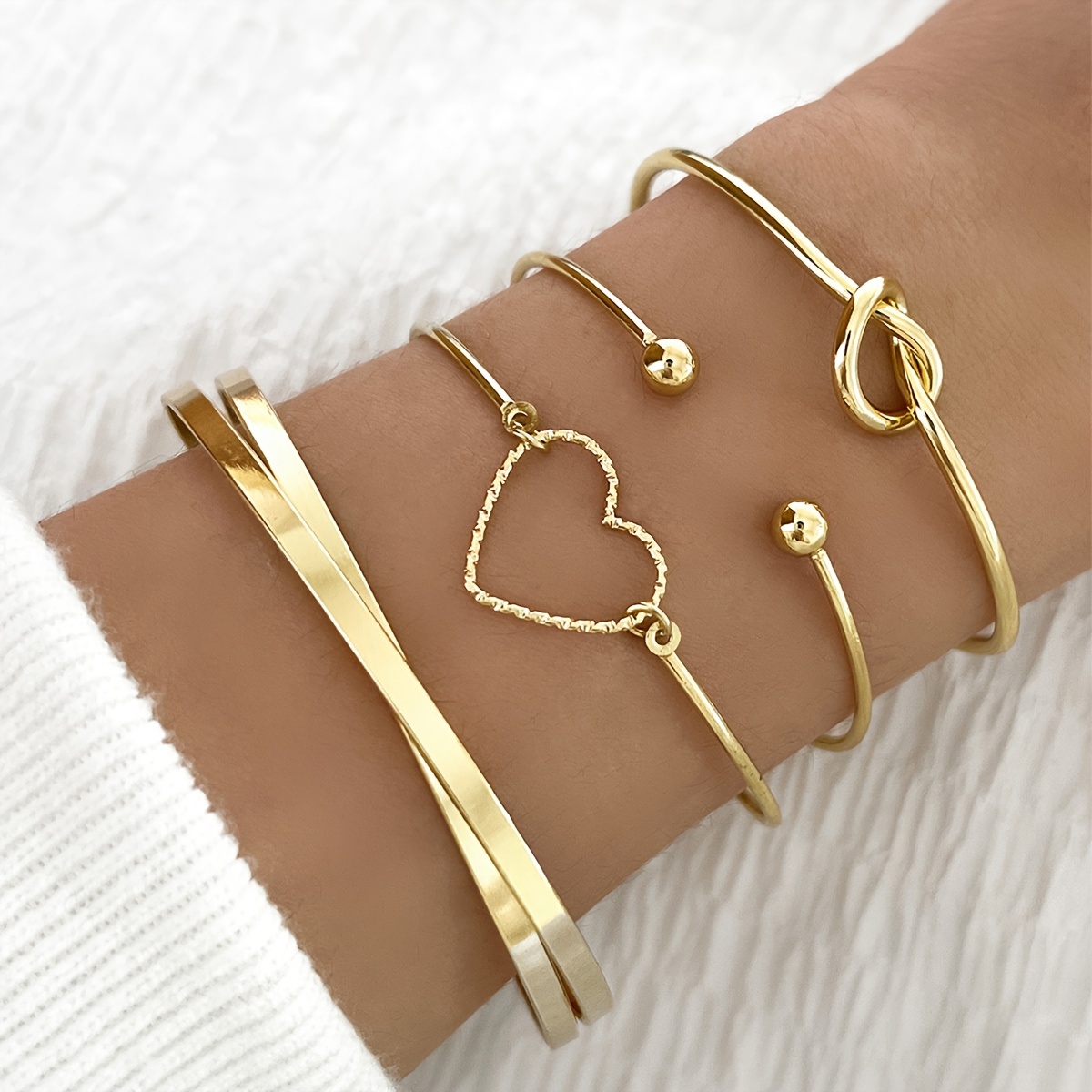 4pcs Opening Bangle Combination Set Easy Elegant Sexy Love Heart Knotted Bangle Set Gift Versatile Bangle