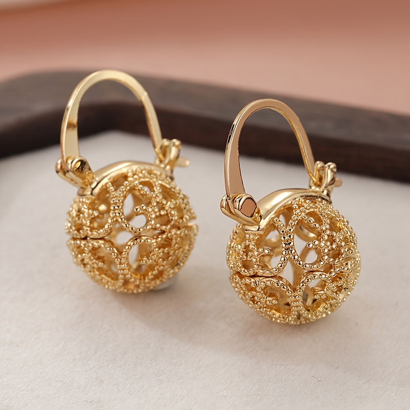 TEMU Fashion Lever Back Earrings, Hollow Circle Women's Dangle Drop Golden Sphere Studs,