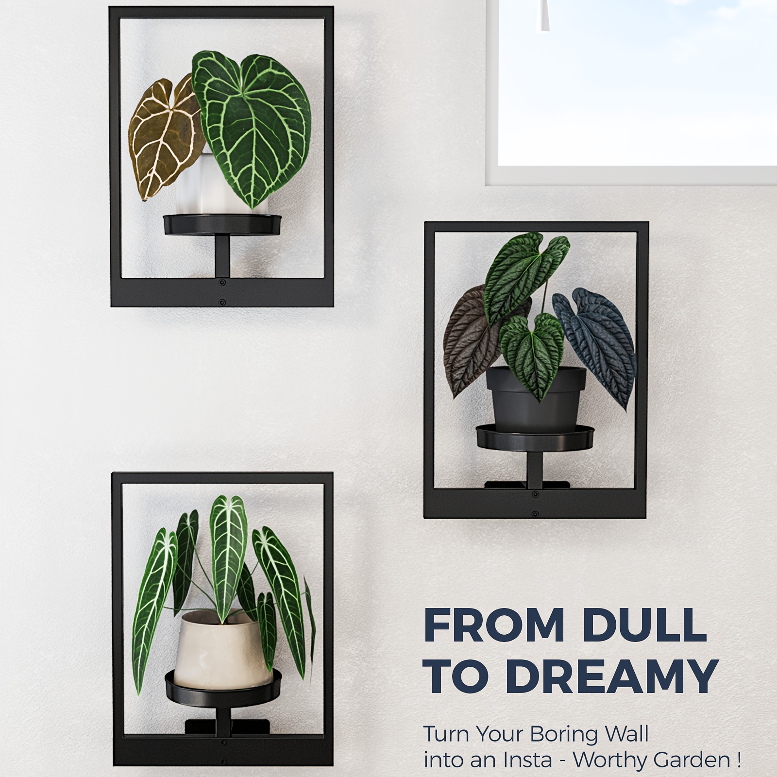 Bamworld 3-pack Indoor Plants Hanging Wall Decor For Living Room, Including Wall Plant Hooks And A Window Plant Shelf For Indoor Plant Stands And Outdoor Entrance Use
