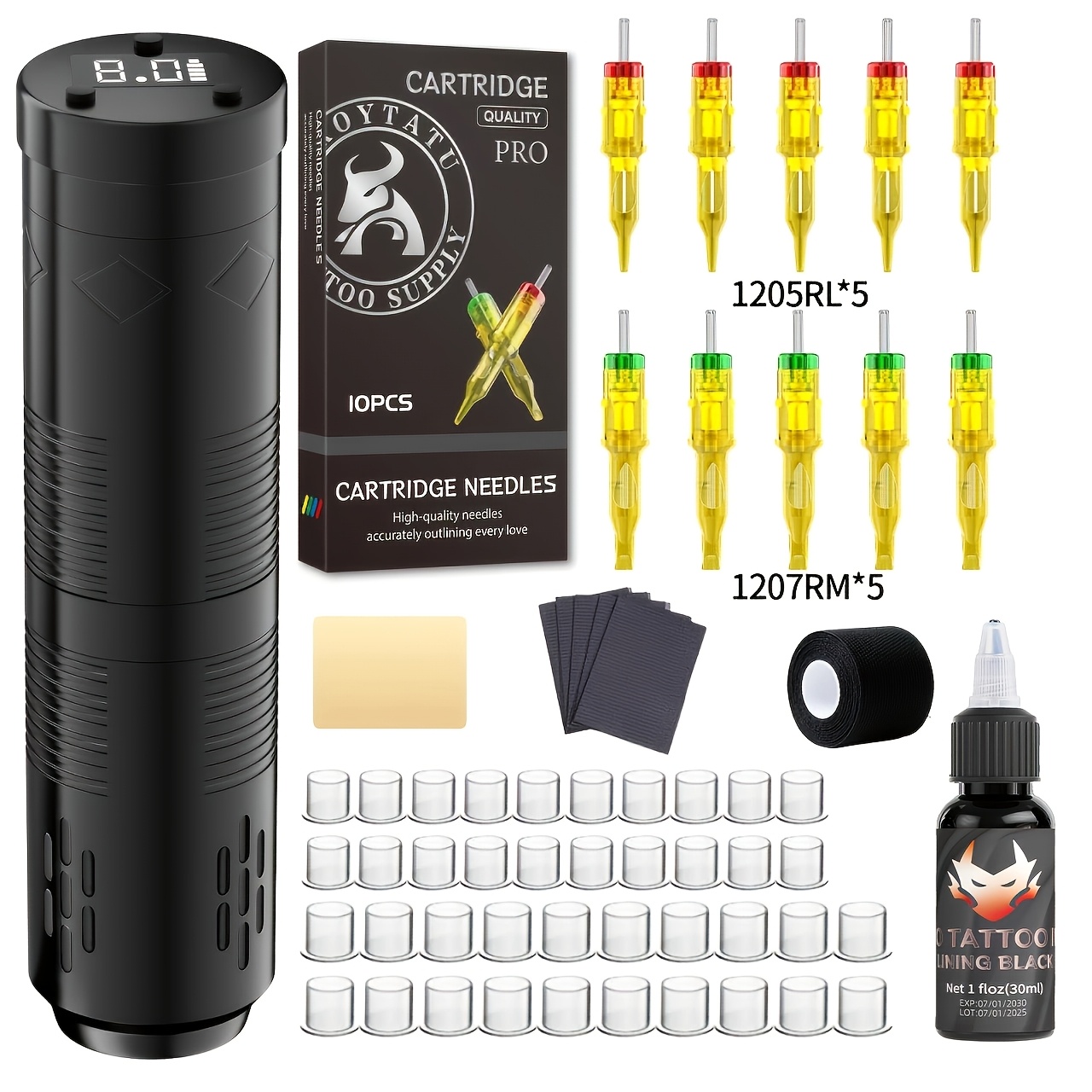 Image of Troytatu Tattoo Pen Set, Tattoo Pen, 1500mah Rechargeable Lithium Battery, Cartridge Needles, And Tattoo Materials, Full Cordless Tattoo Machine Set For Novices And Professionals