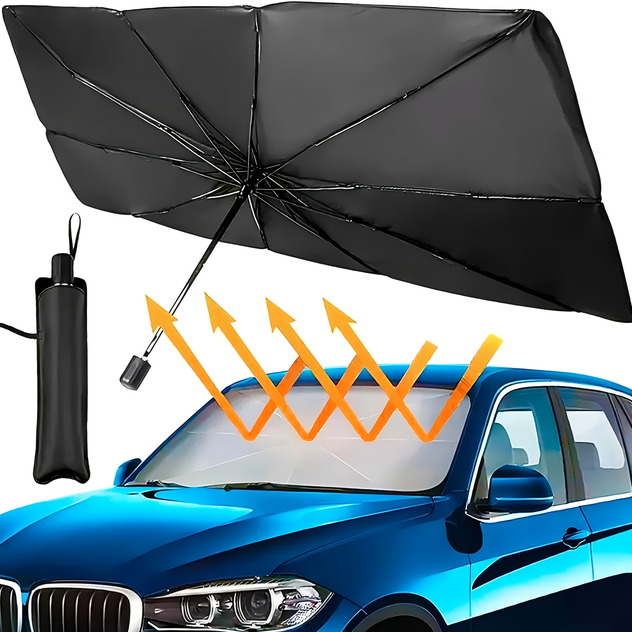 Pare-soleil de voiture pliable et portable - Protège le pare-brise, offre une isolation thermique, utilisation toutes saisons. Inclut un sac de rangement, compatible avec tous les véhicules. Accessoire essentiel et durable.
