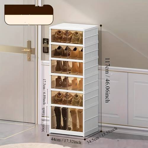 1-Pack Transparent Stackable Shoe Storage Boxes, Plastic Folding Shoe Organizer, Dust-proof Acrylic Shoe Cabinet With Easy Pull Access, Versatile Home Organization, Fits Various Shoe Types