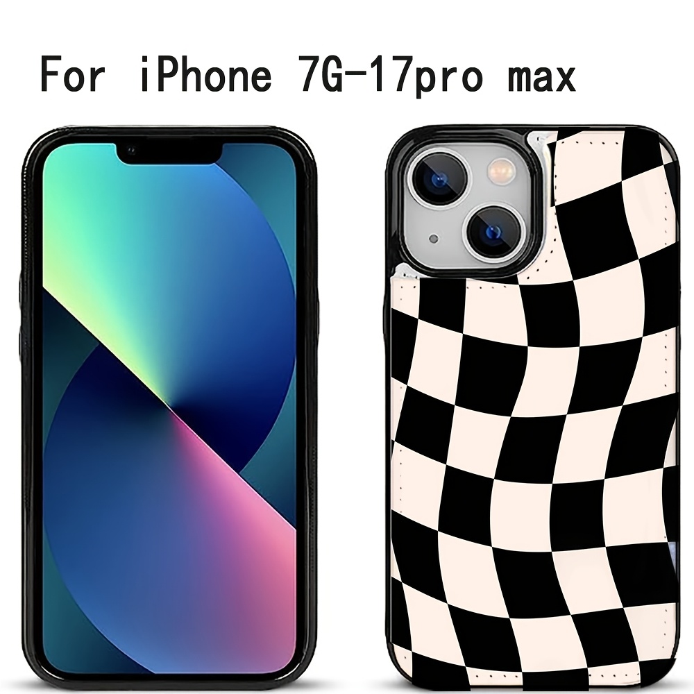 TEMU Phone Case - Black And White Checkered Card Holder Phone Case, Suitable For Iphone 7 8g Plus Xs Max Xr 11 Pro 12 Mini 13 14 15 16e 17 Air