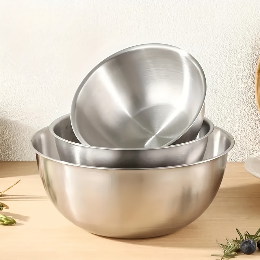 TEMU 3pcs Stainless Steel Bowl Set, Salad Bowl, Mixing Bowl, Serving Bowl, Portioning Bowl, Suitable For Vegetables, Fruits, Meat, Soup, Noodles,