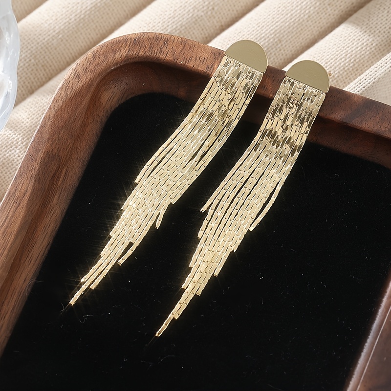 TEMU Boucles d'oreilles à franges tendance | Élégantes boucles d'oreilles à chaîne en cuivre plaqué or KC pour les occasions quotidiennes et les