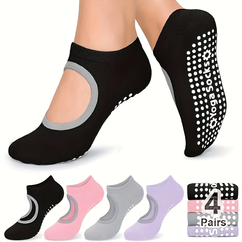 TEMU 4 Pairs Women's Anti-slip Grippy Yoga Socks, With Safe Silicone Dots, In Multiple Colors, Suitable For